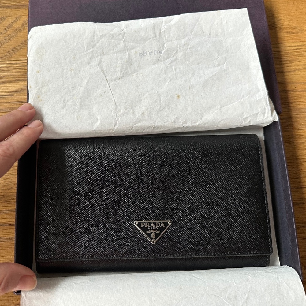 PRADA Saffiano Leather Long Wallet in Black